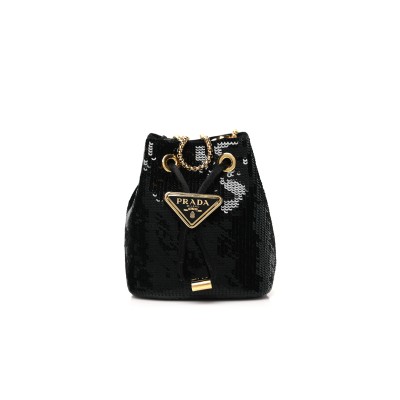 PRADA BLACK SEQUINED SATIN MINI 1NR016 (12*9*6cm) 